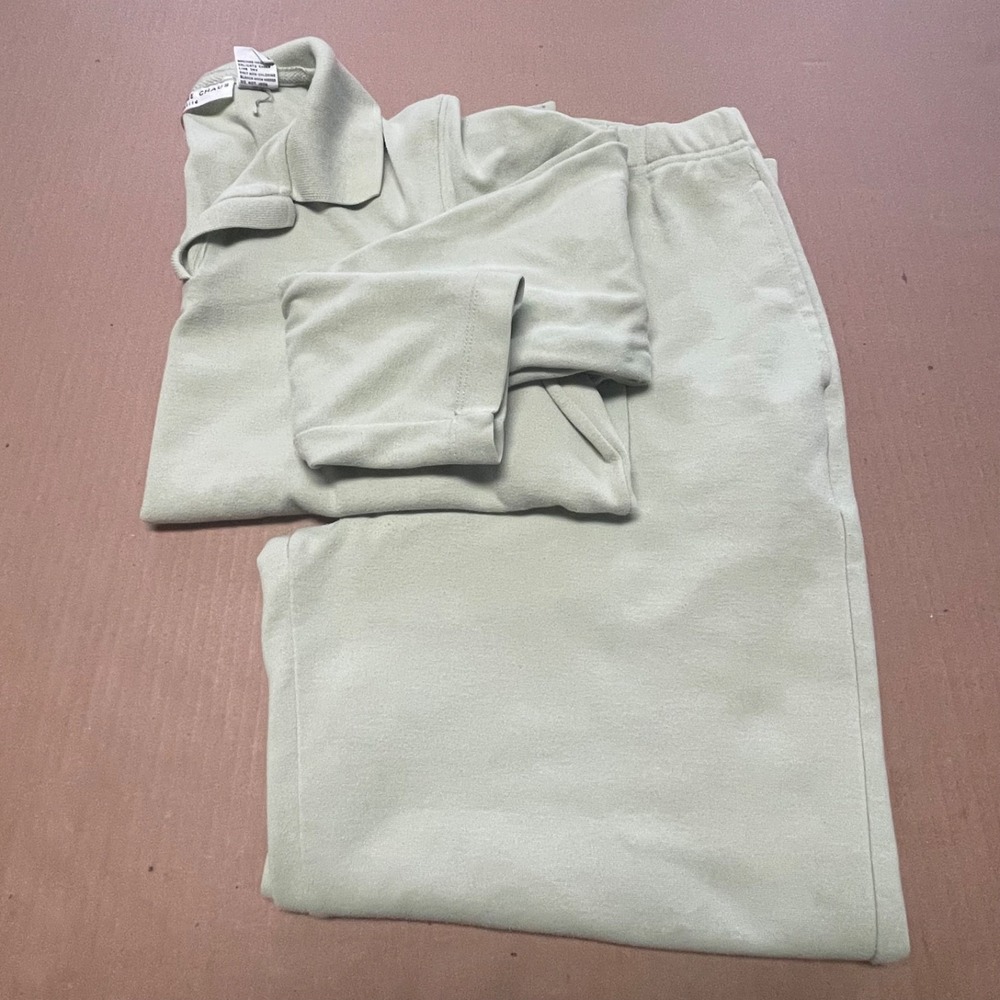 Vintage Josephine Chaus Petite Medium Sage Knit 2-Piece Set Johnny Collar & Pant